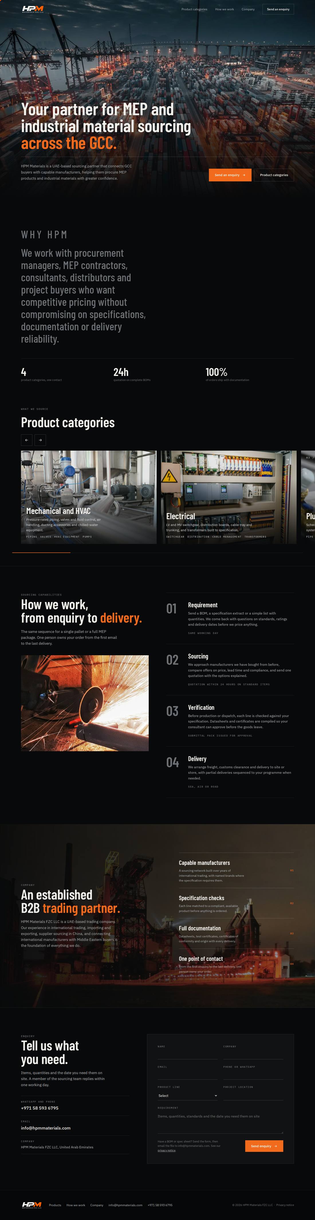 Desktop website for an industrial materials sourcing company in the UAE