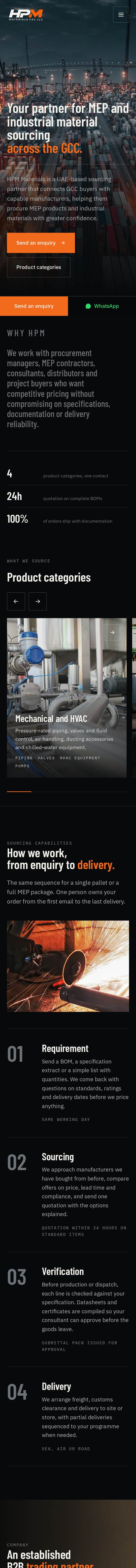 Mobile website for an industrial materials sourcing company in the UAE
