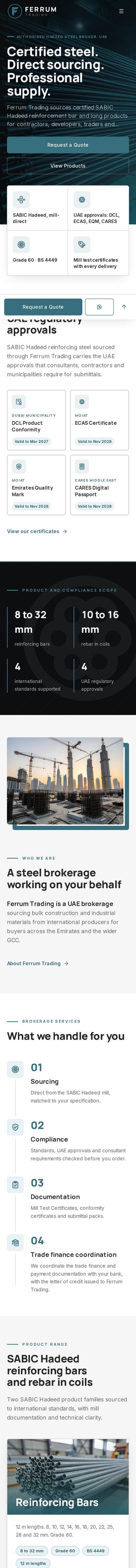Mobile website for a steel trading company in the UAE